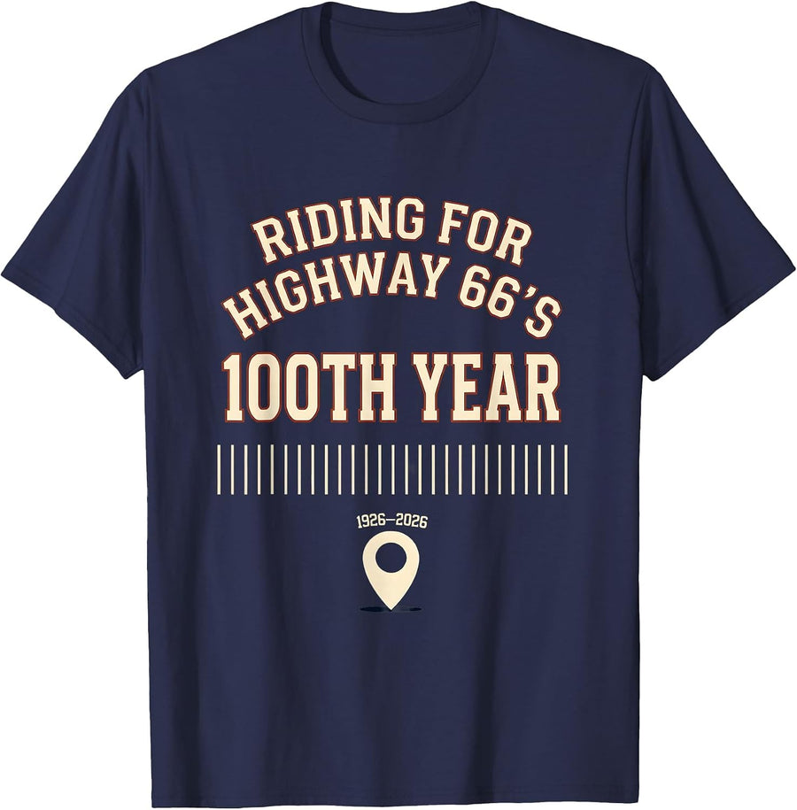 Riding For Highway 66's 100th Year, 1926–2026 Vintage T-Shirt - Navy Blue