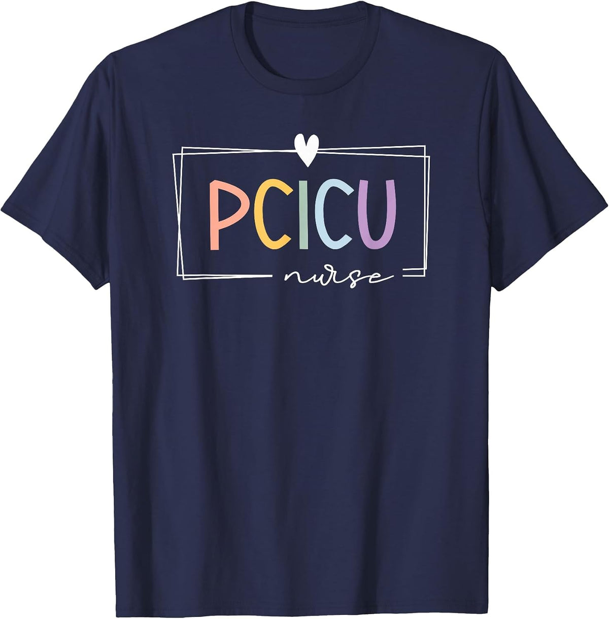 Retro PCICU Nurse ICU Pediatric Cardiac Rainbow Tiny Humans T-Shirt - Navy Blue