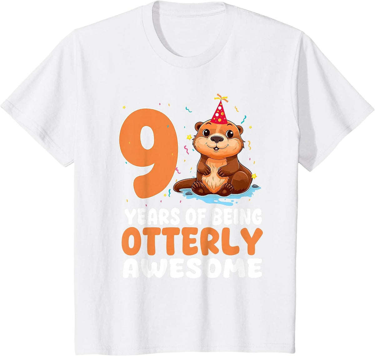 9 Years of Being Otterly Awesome 9th Birthday Otter Themed T-Shirt - White