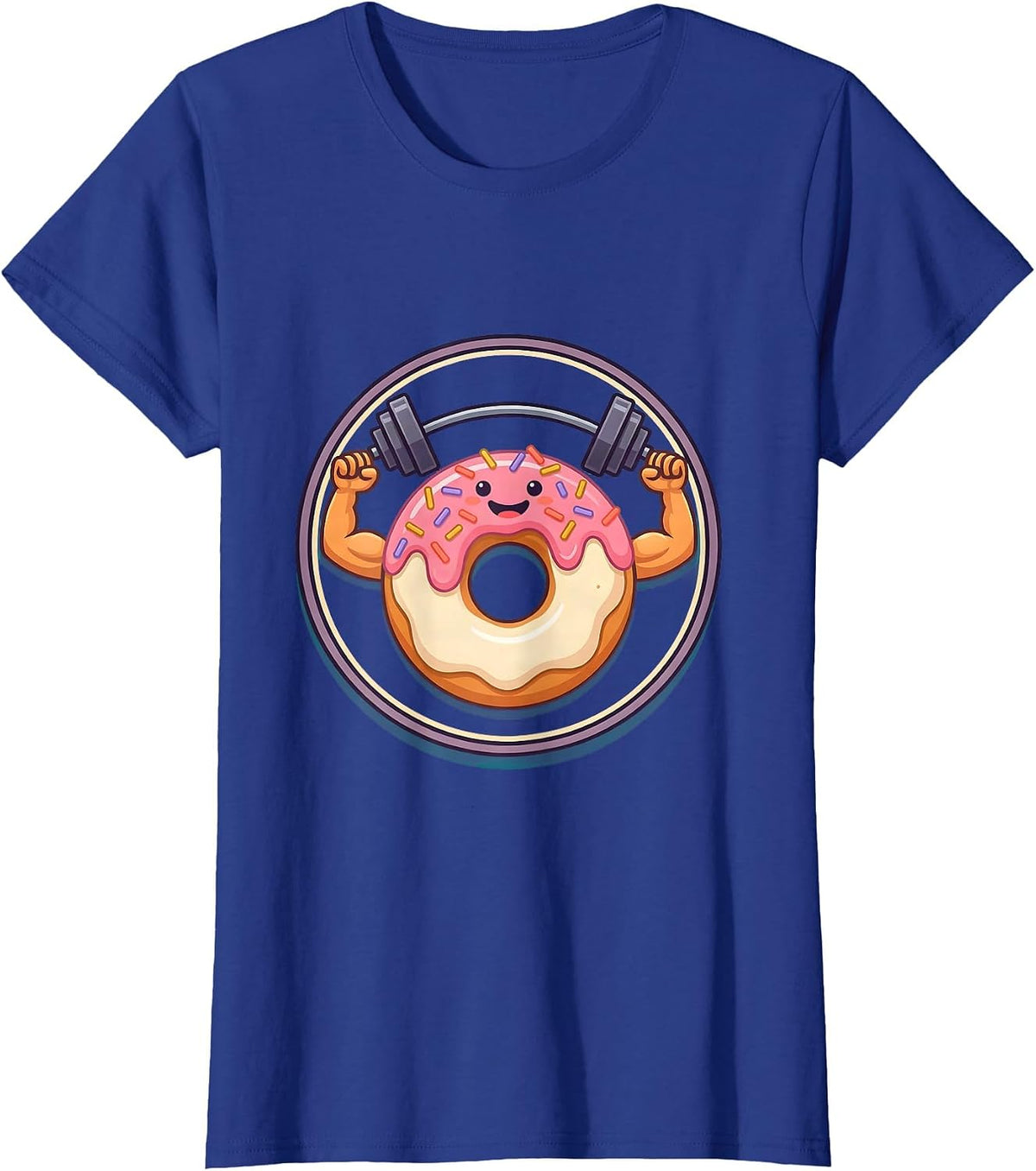 Women's Funny Donut Lifting Weights Gym Humor Graphic T-Shirt - Royal Blue