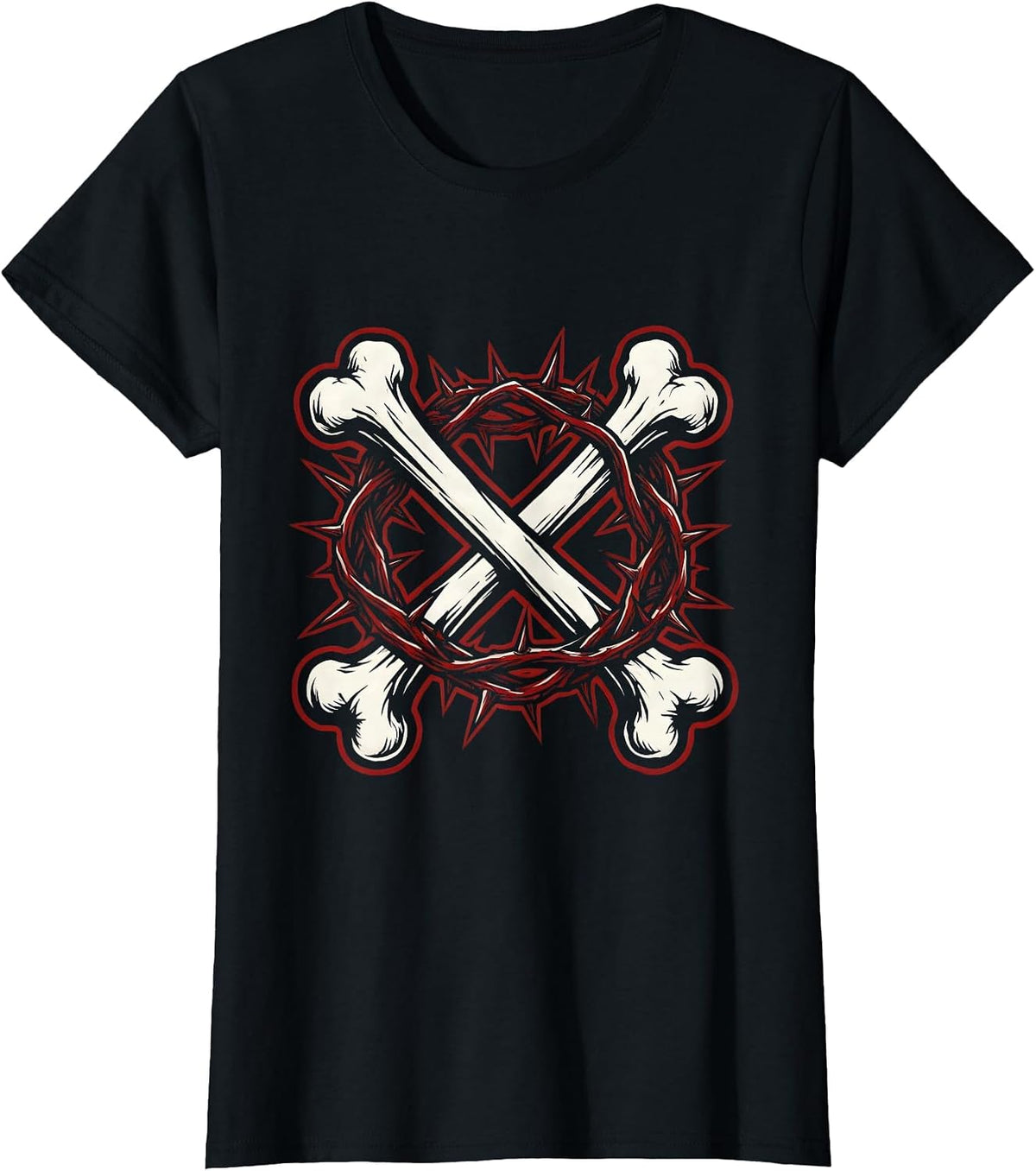 Crossed Bones Crown of Thorns Heavy Metal Graphic T-Shirt - Black