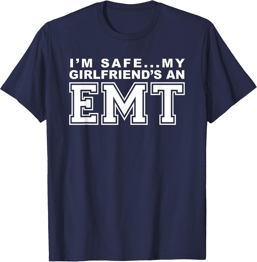 My Girlfriend is an EMT for Boyfriend Funny EMS Ambulance T-Shirt - Navy Blue