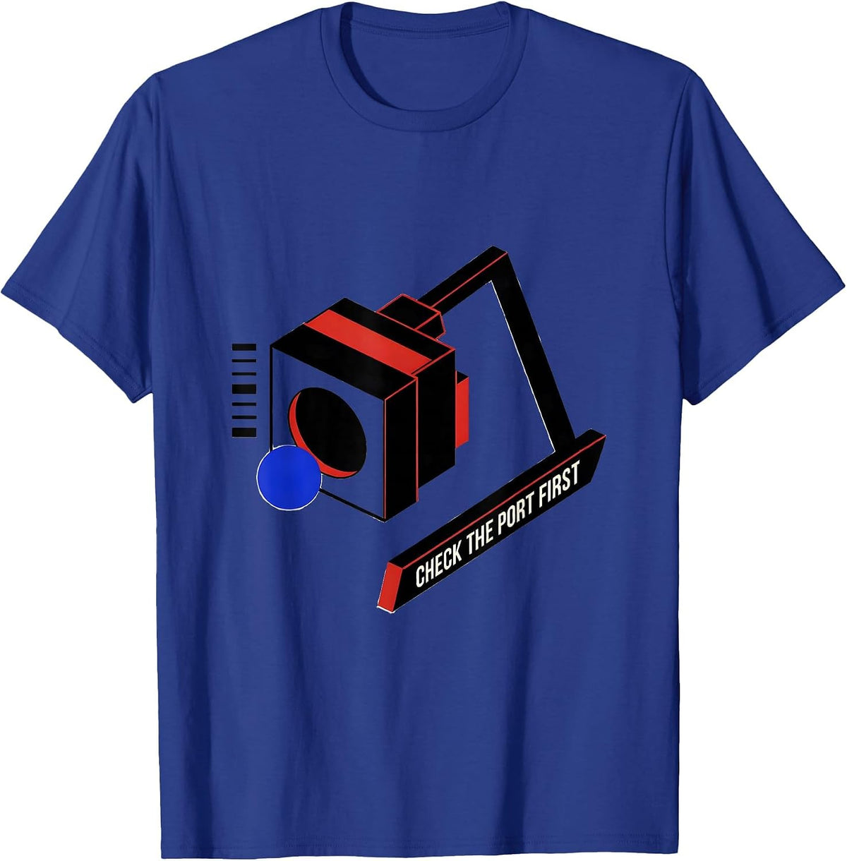 Check The Port First Bauhaus Modernist IT Support Programmer T-Shirt - Royal Blue