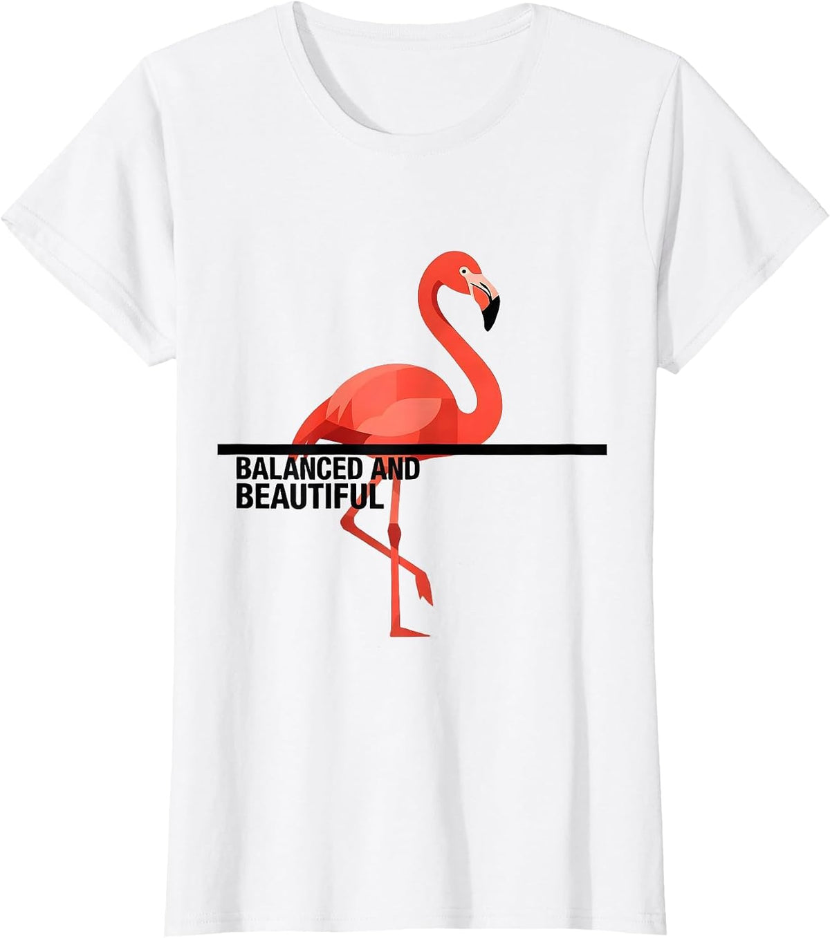 Balanced and Beautiful Flamingo Design T-Shirt - White