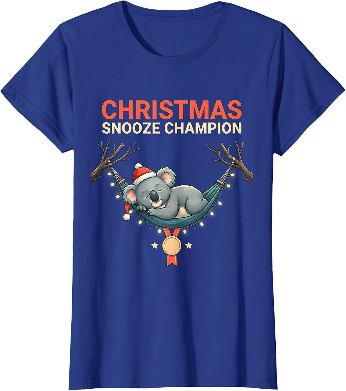 Women's Christmas Snooze Champion Funny Koala Lover Cute Australian T-Shirt - Royal Blue