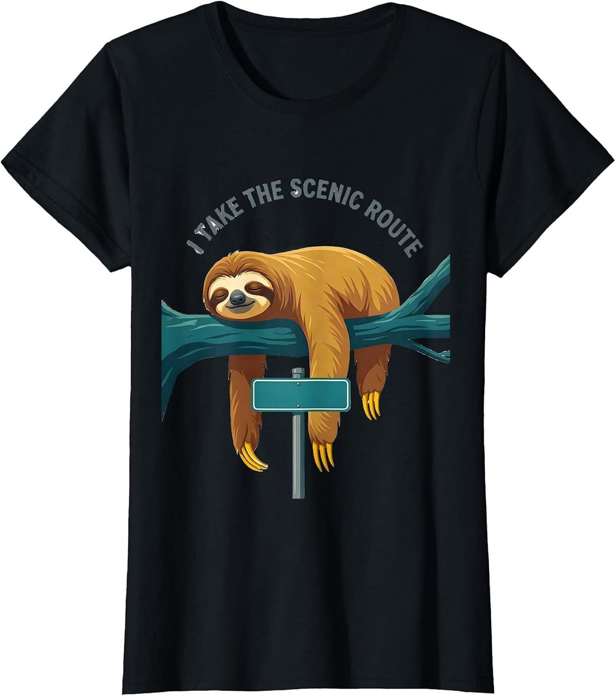 I Take The Scenic Route Funny Sloth Lover Lazy Humor Gift T-Shirt - Black
