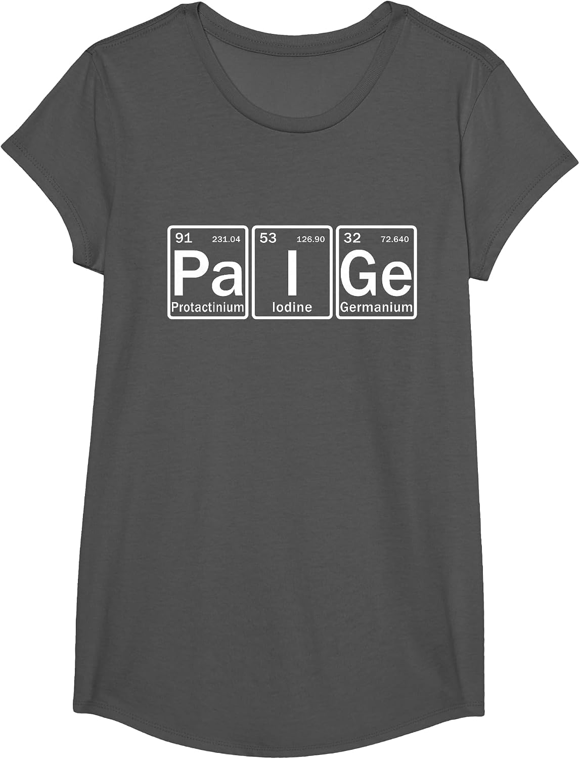 Paige Name Personalized in Periodic Table Elements T-Shirt - Girls Asphalt Grey