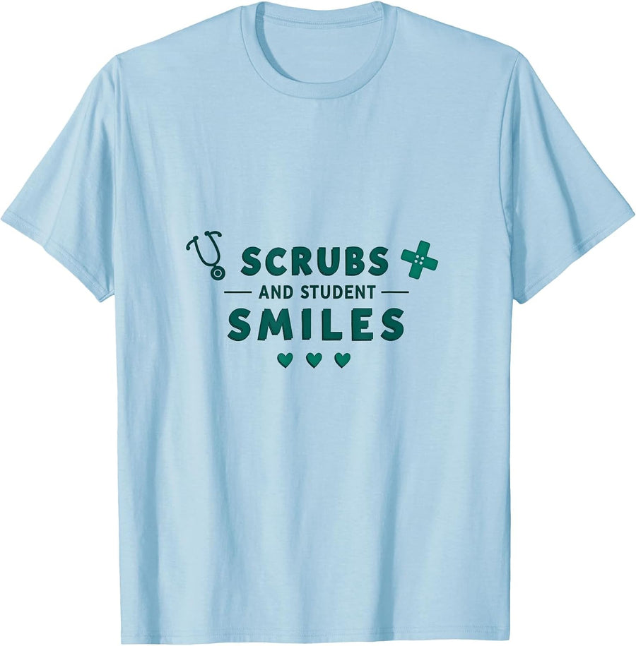 Scrubs and Student Smiles School Nurse Design T-Shirt - Baby Blue
