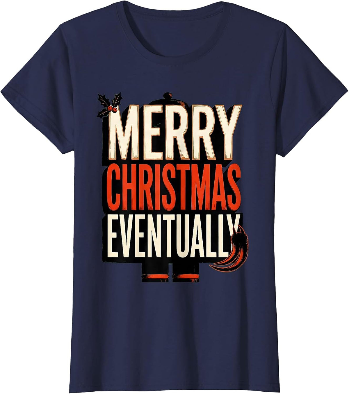 Women's Merry Christmas Eventually Funny Sloth Lover Holiday Humor T-Shirt - Navy Blue