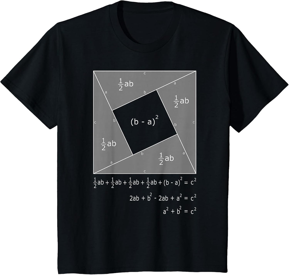 Pythagorean Theorem Algebraic Proof Math T-Shirt - Black