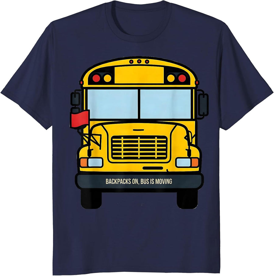 Backpacks On Bus Is Moving Funny School Bus Driver Halloween T-Shirt - Navy Blue