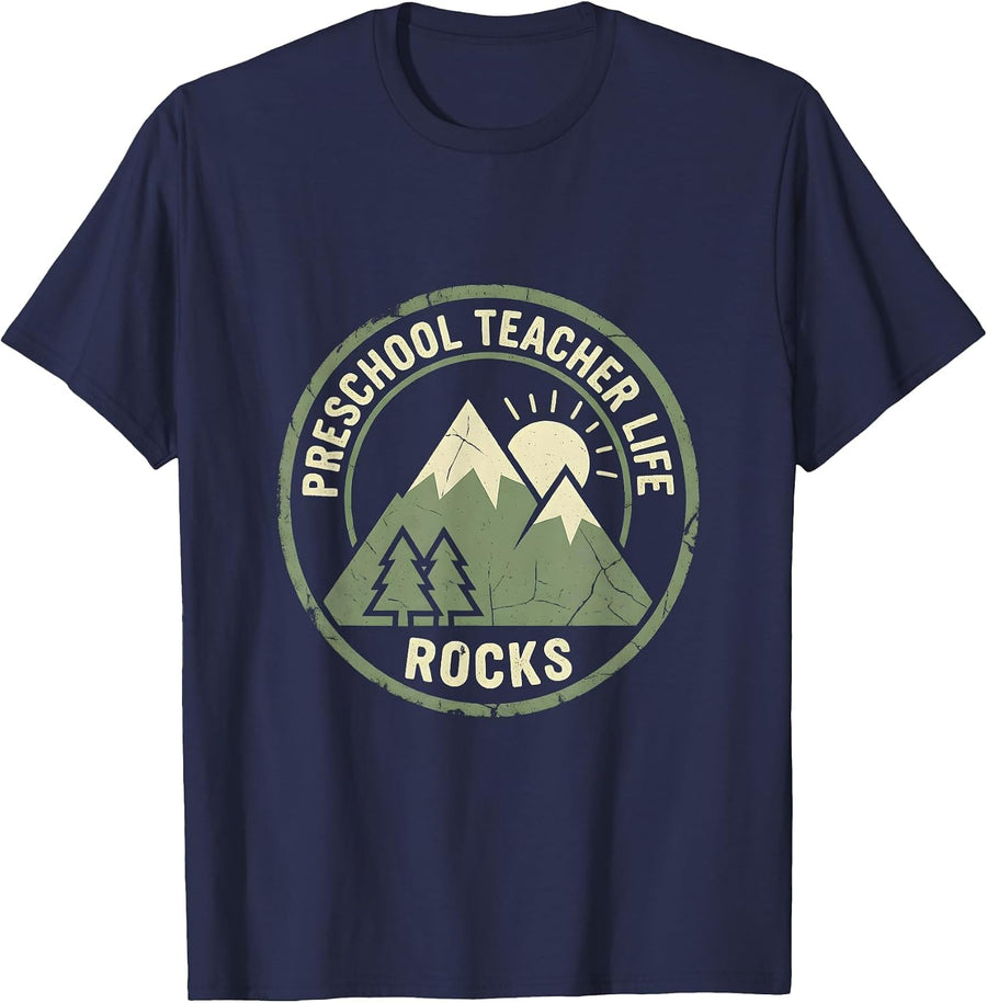 Preschool Teacher Life Rocks Educator Design T-Shirt - Navy Blue