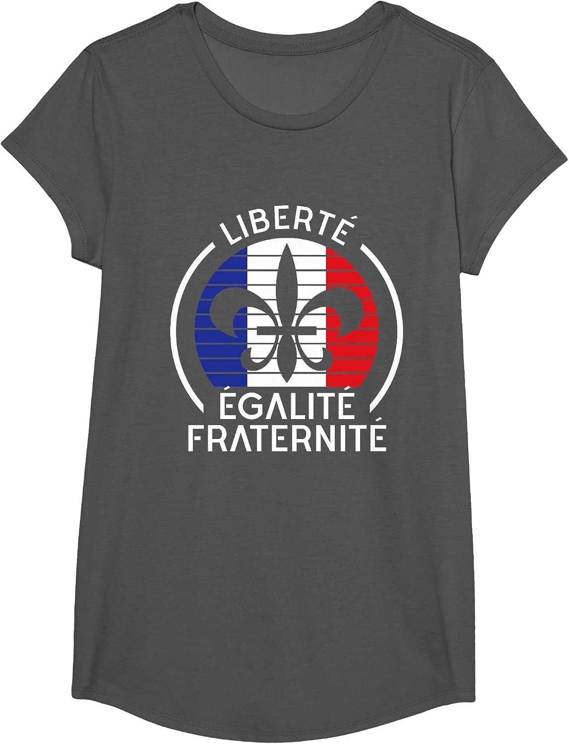 Liberte Egalite Fraternite Bastille Day France Flag T-Shirt - Girls Asphalt Grey