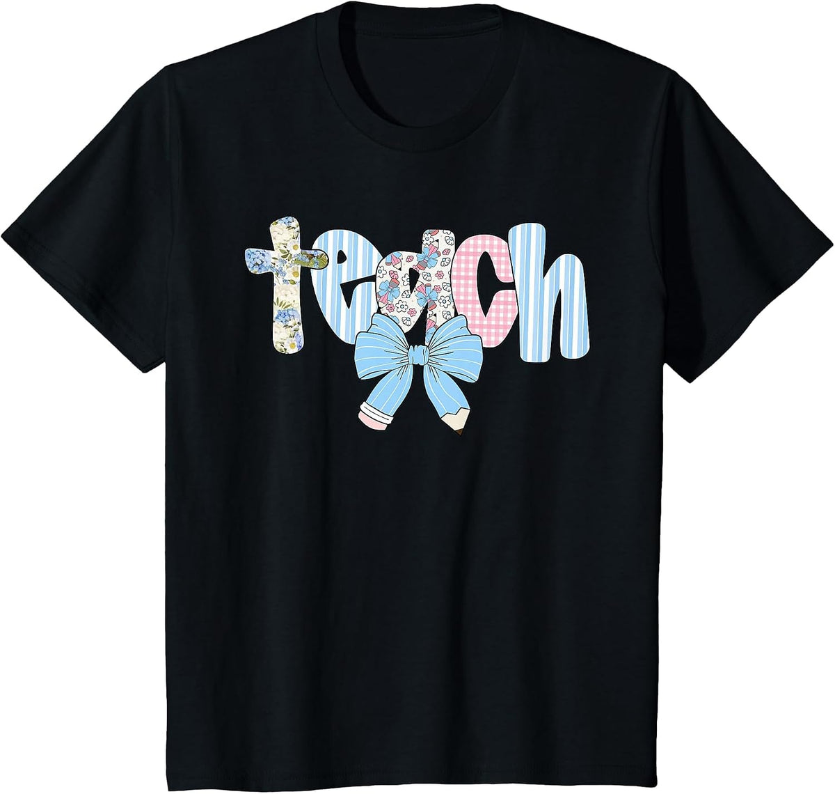 Coquette Bow Teach Teacher Happy First Day Back to School T-Shirt - Black