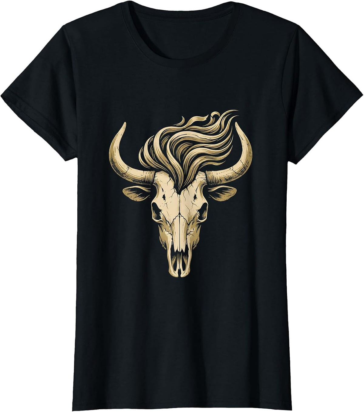 Wild Horse Flowing Mane Rodeo Graphic Design T-Shirt - Black