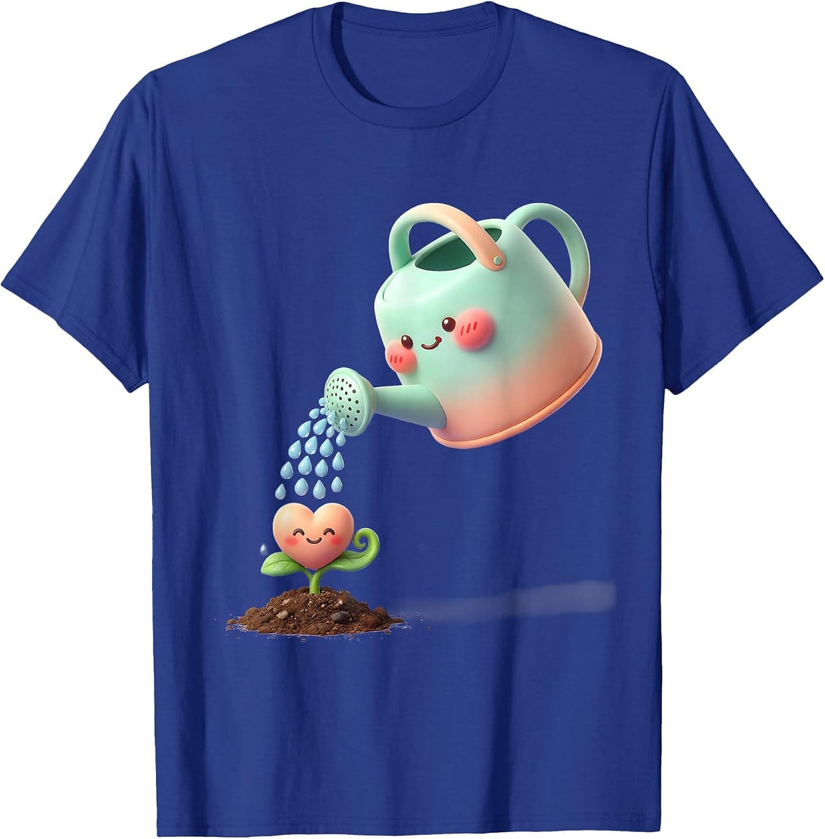 Men's Be Kind Watering Can Sprouting Heart Design T-Shirt - Royal Blue