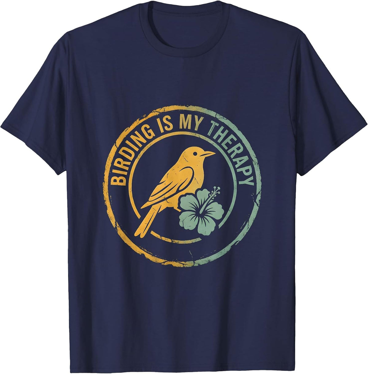 Birding Is My Therapy Bird Watching Design T-Shirt - Navy Blue