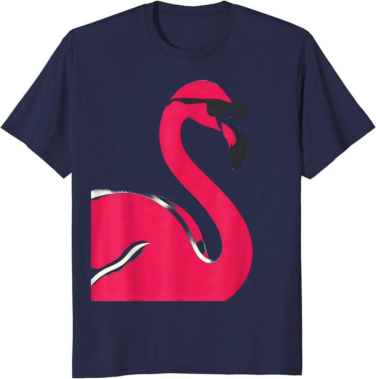 Pink Flamingo Sunglasses Minimalist Novelty Humor T-Shirt - Navy Blue