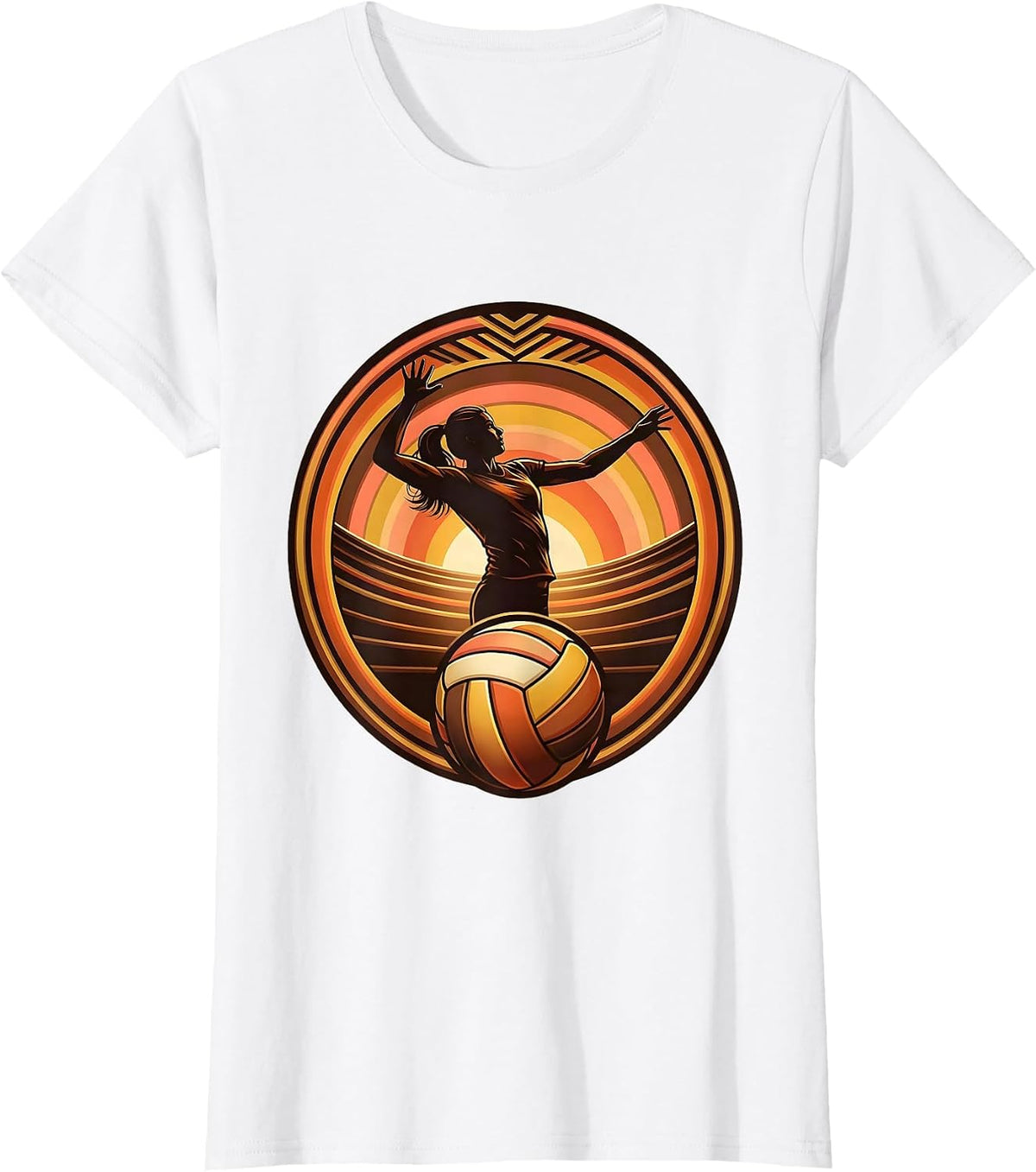 Women's Volleyball Player Silhouette Stadium Lights Graphic T-Shirt - White