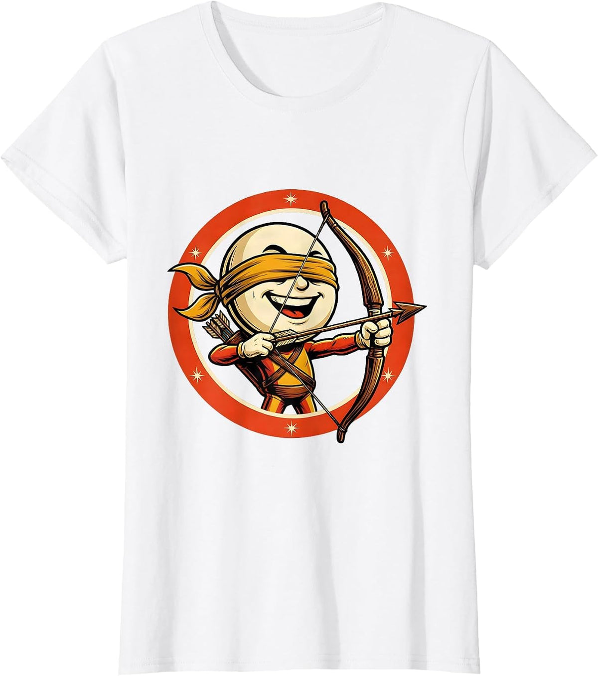 Blindfolded Archer Drawing Back Bow Graphic T-Shirt - White