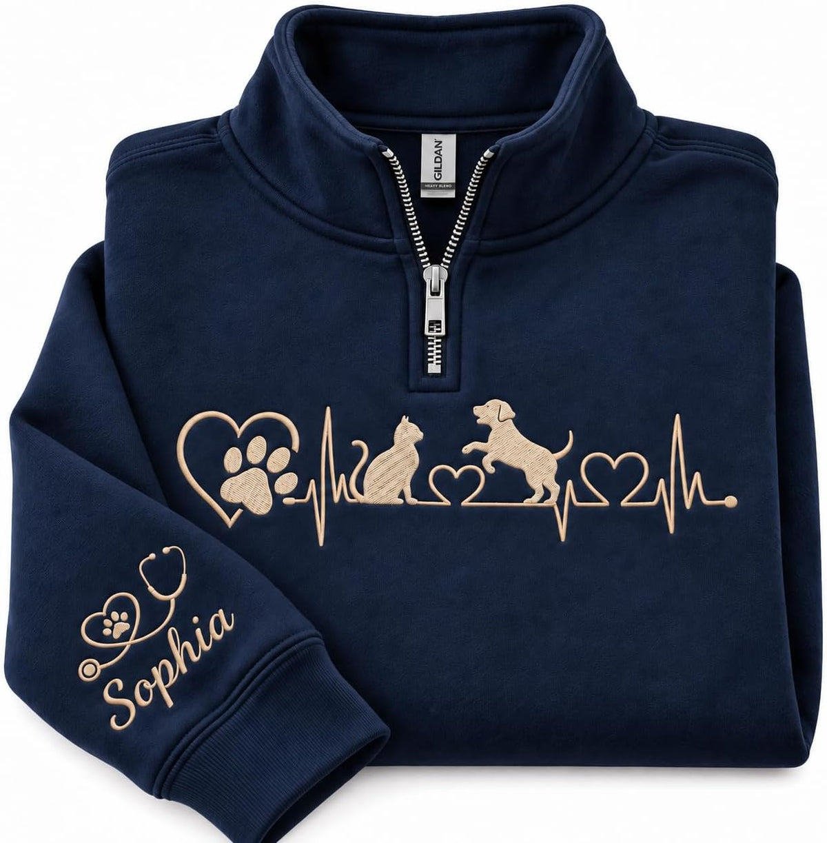 Personalized Vet Tech Embroidered Quarter Zip Sweatshirt, Custom DVM Gifts - Ds005