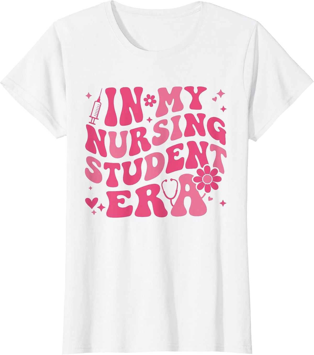 in My Nursing Student Era Groovy Nursing School Student RN T-Shirt - White