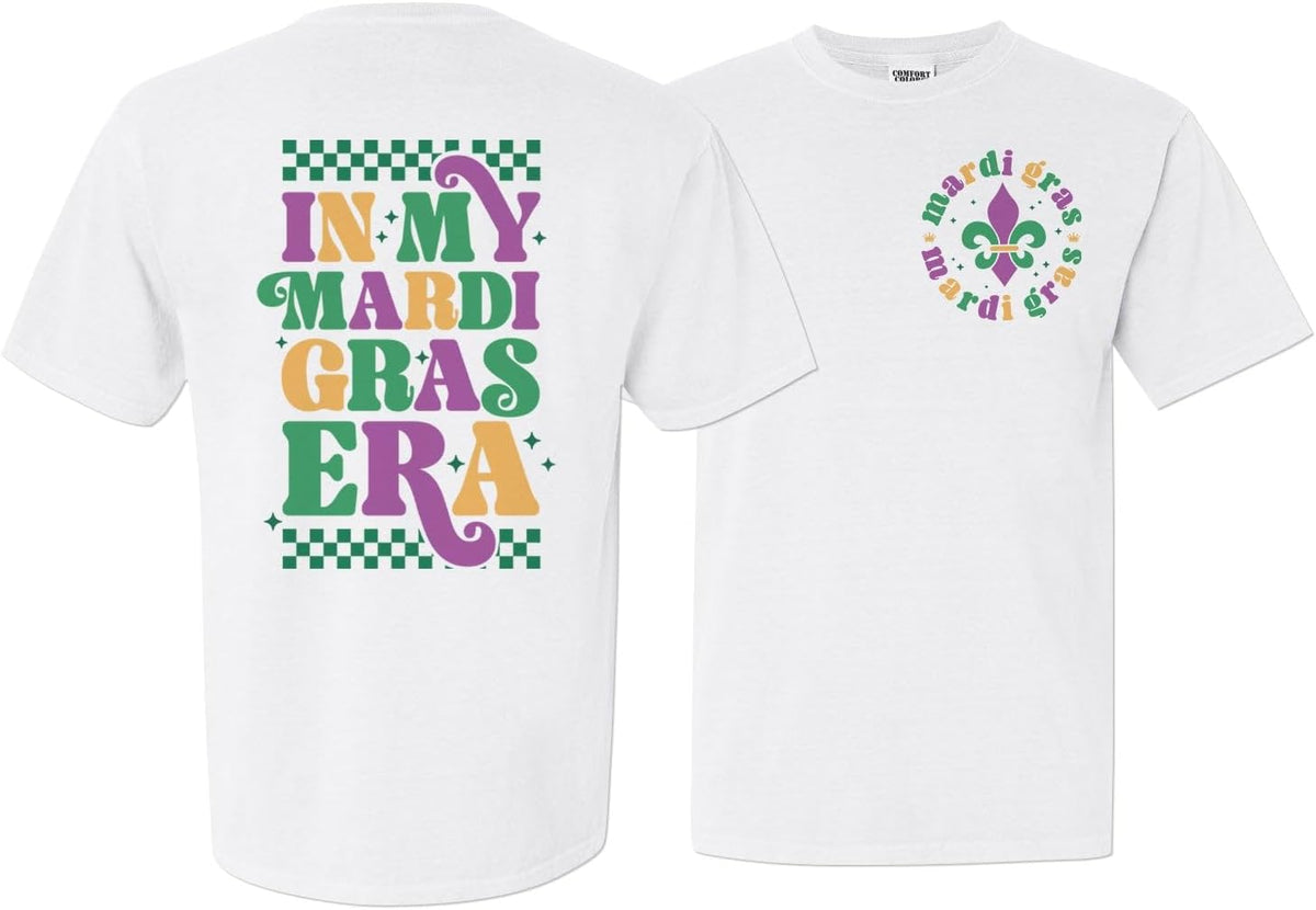 Retro Mardi Gras Era Front and Back Print Comfort Colors Short Sleeve Tee Unisex - Vintage White