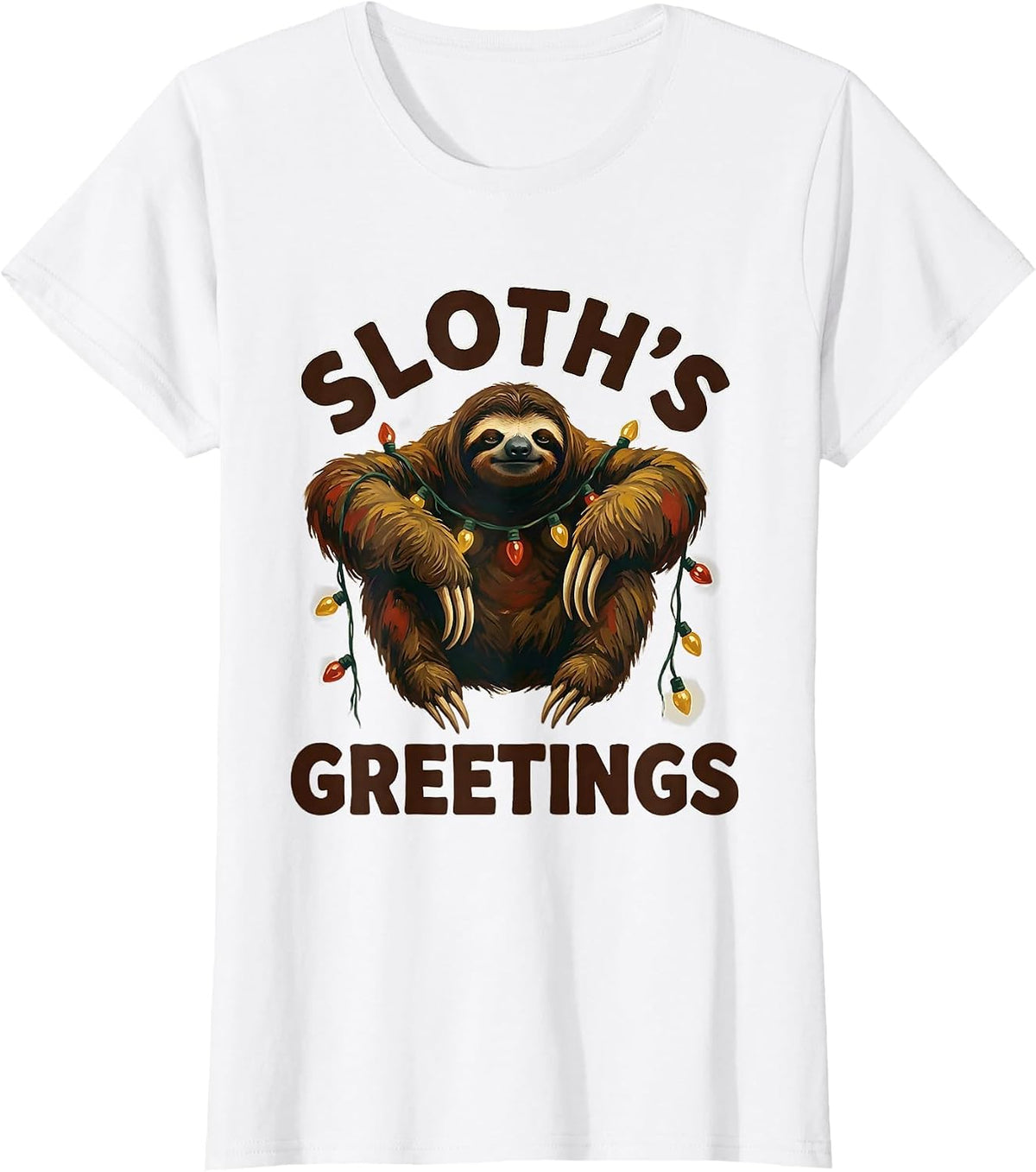Women's Sloth's Greetings Funny Sloth Lover Christmas Pajama Gift T-Shirt - White