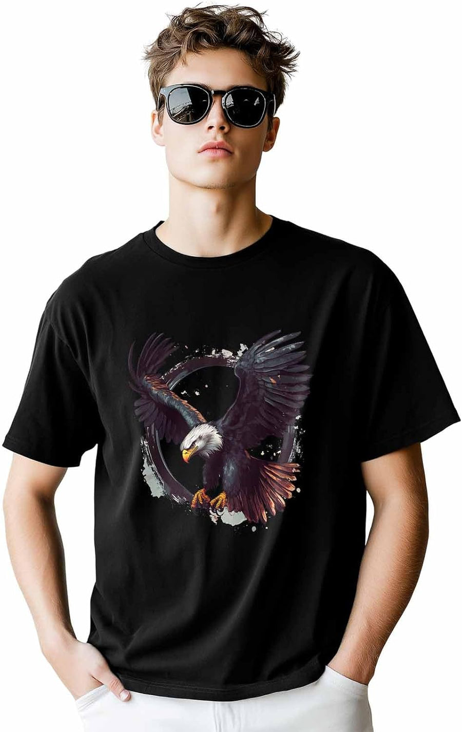 Men's T-Shirt Strong Eagle Graphic Tees Cotton Short-Sleeve Casual Tops - Gray Peru