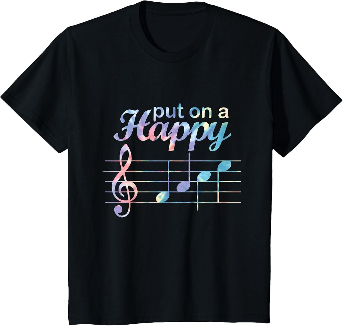 Put On A Happy Face Music Teacher Music Notes Treble Clef T-Shirt - Black