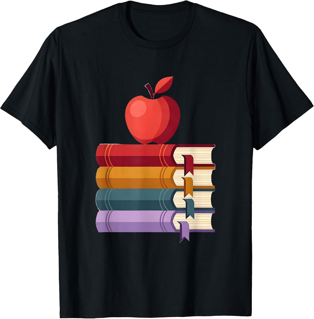Men's English Teacher Classic Novels Stack with Apple T-Shirt - Black
