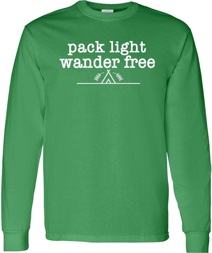inktastic Hiking Pack Light Wander Free Adult Long Sleeve T-Shirt - Kelly Green