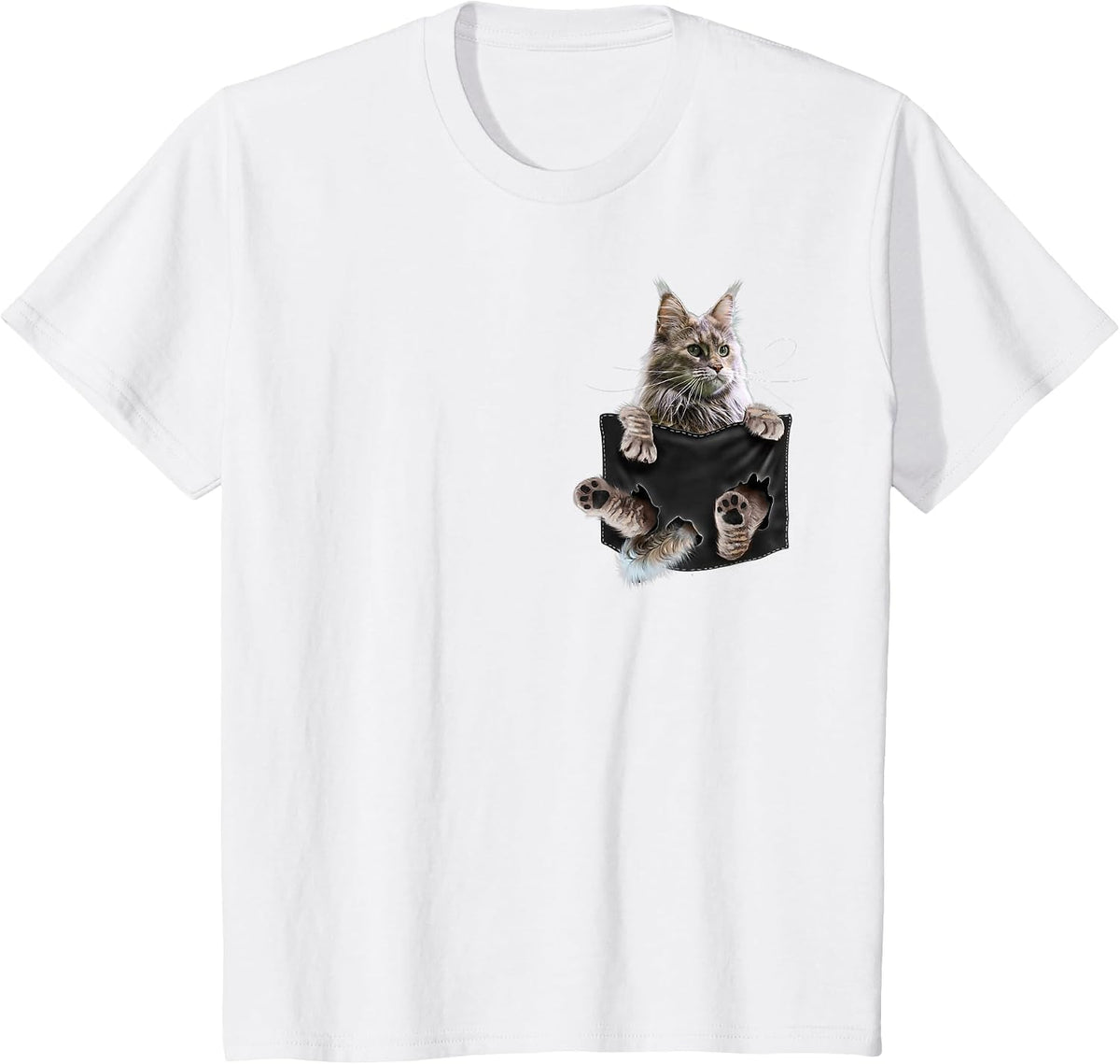 Maine Coon Cat in Pocket T-Shirt - White