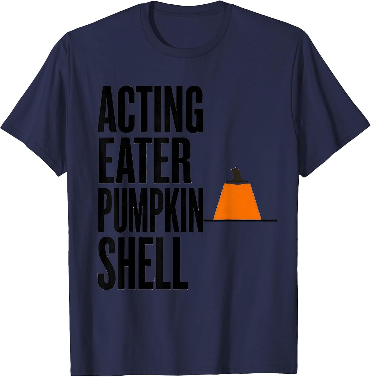 Men's Acting Eater Pumpkin Shell Minimalist Halloween Couples T-Shirt - Navy Blue