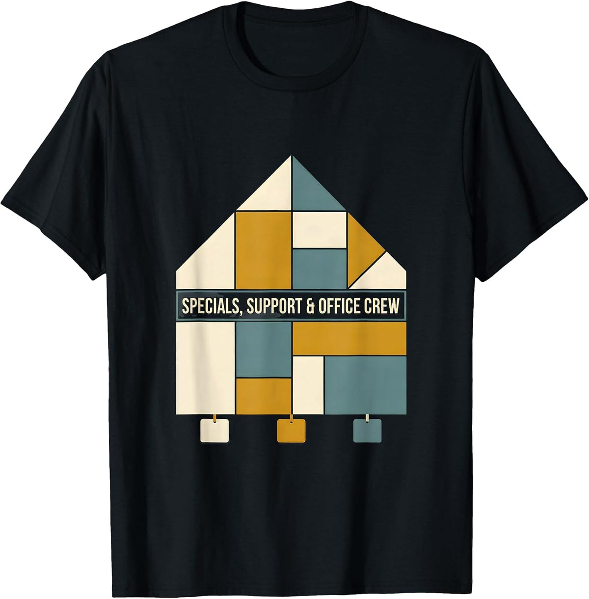 Men's Specials Support Office Crew Quilt Block Patchwork Teacher T-Shirt - Black