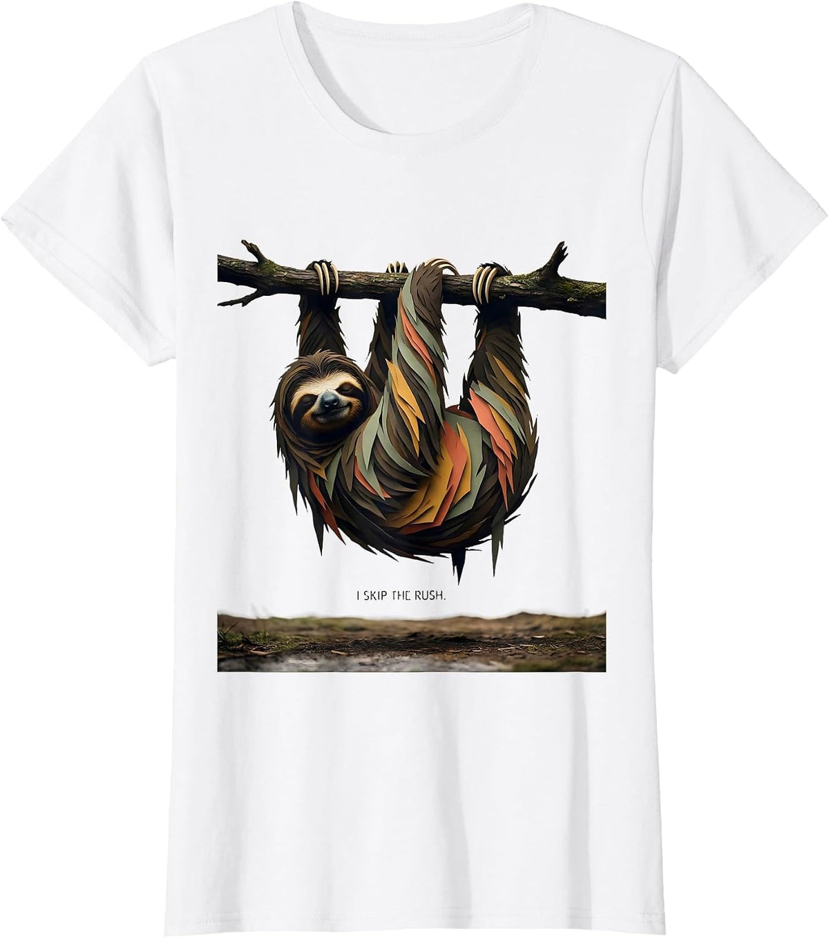 I Skip The Rush Funny Sloth Lazy Humor Gift for Sloth Lovers T-Shirt - White