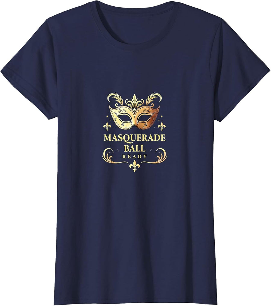 Masquerade Ball Ready Mardi Gras Design T-Shirt, Women, Navy Blue, X-Large - As Pictured
