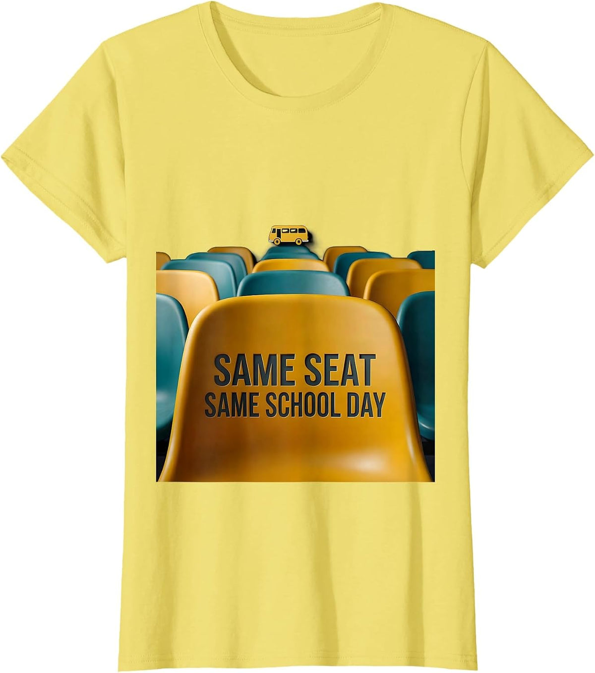Women's Same Seat, Same School Day Funny School Bus Driver Gift T-Shirt - Lemon Yellow