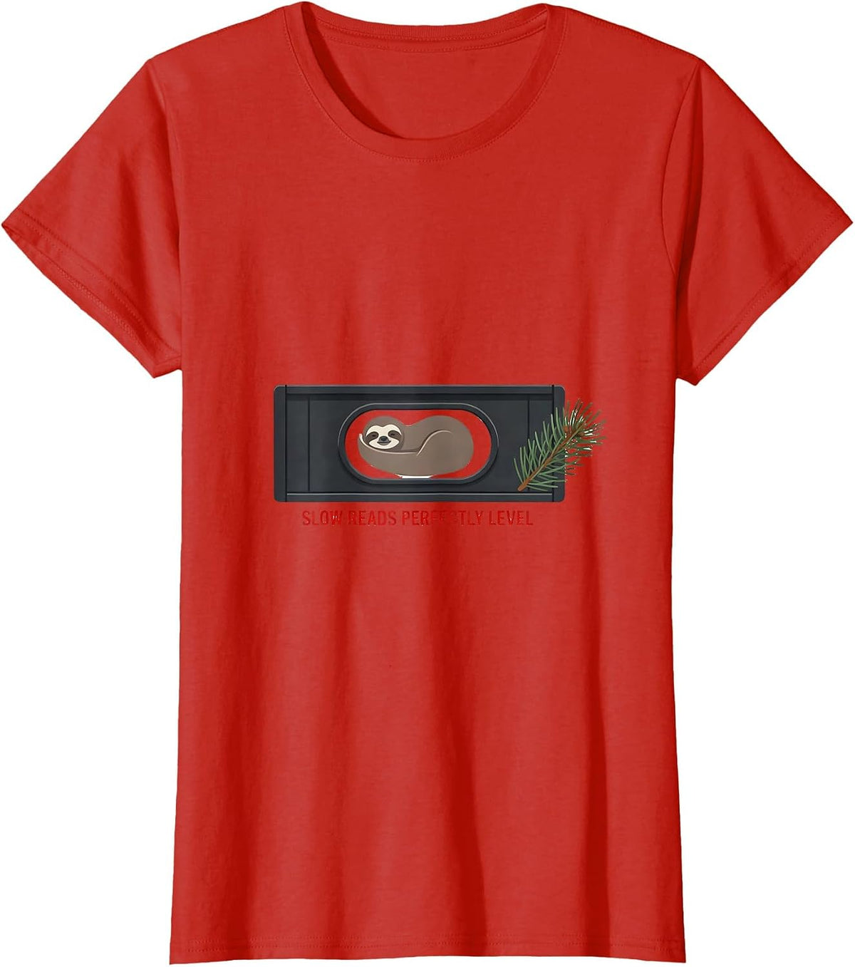 Women's Slow Reads Perfectly Level Funny Sloth Lover Christmas T-Shirt - Red