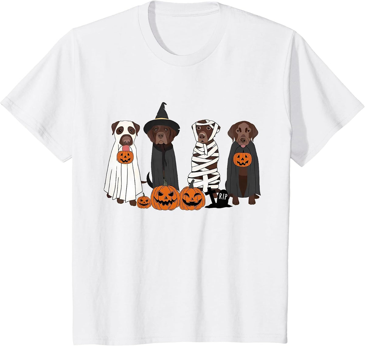 Black Labrador Dogs Witches Dressed As Ghosts in Boo Sheet T-Shirt - White