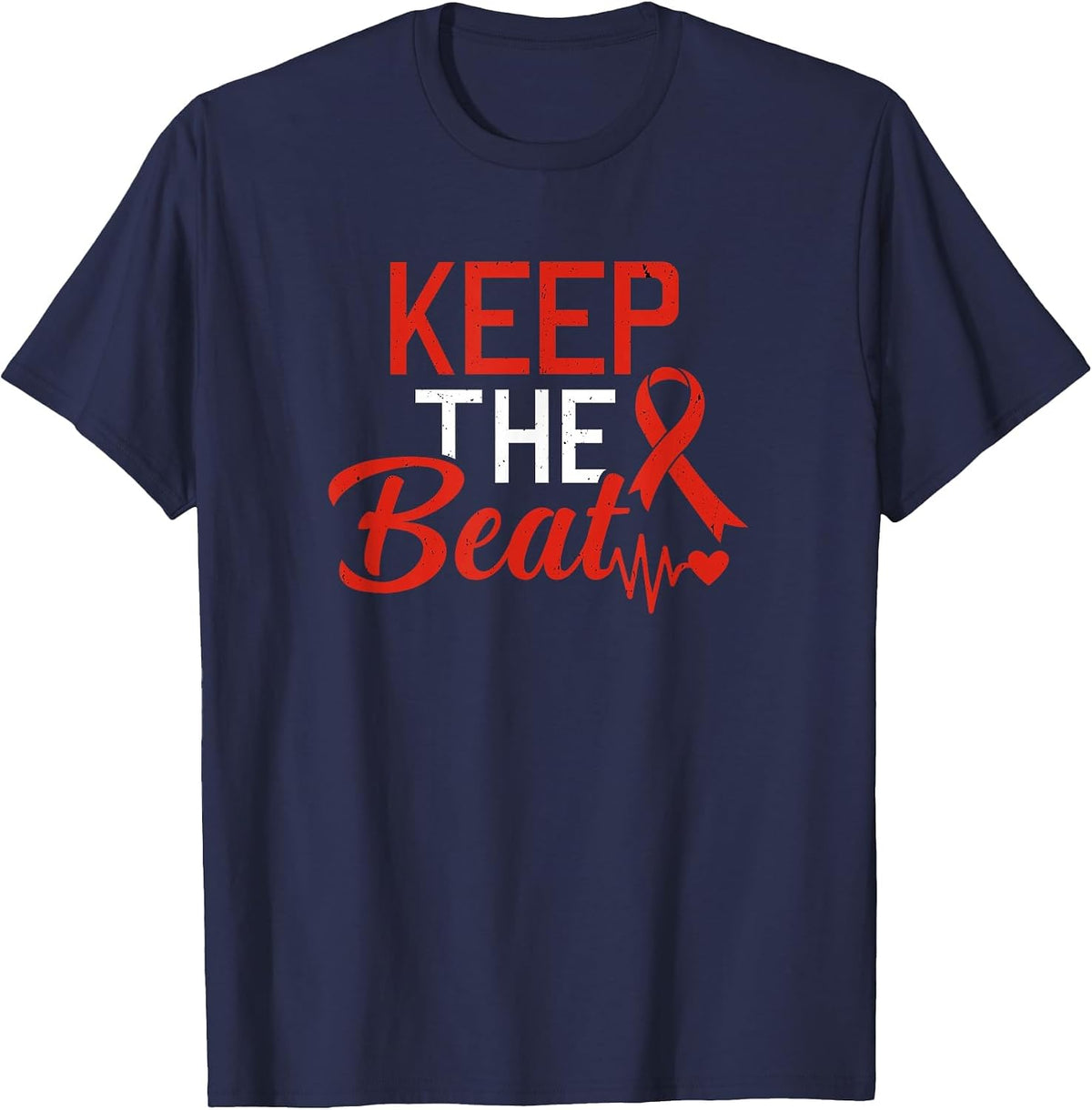 Heart Disease Keep The Beat CHD Heart Defect Awareness T-Shirt - Navy Blue