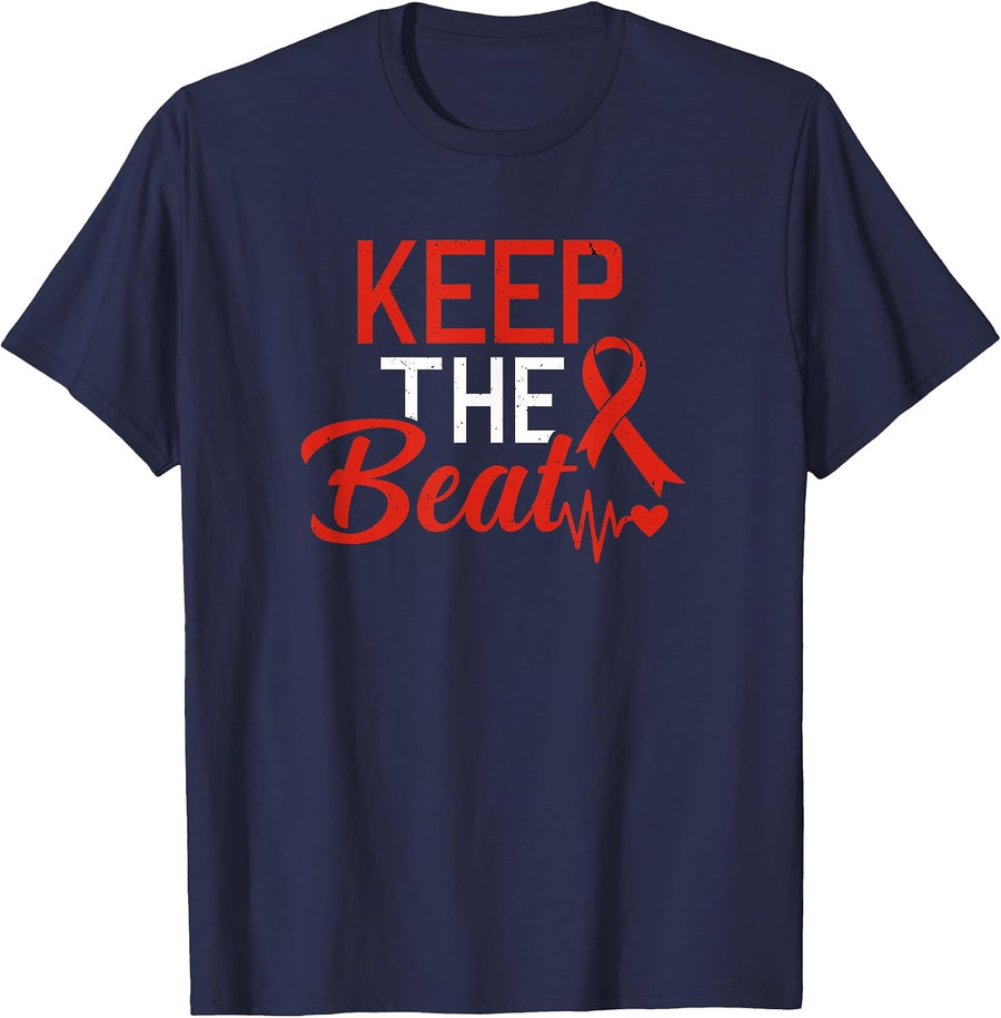 Heart Disease Keep The Beat CHD Heart Defect Awareness T-Shirt - Navy Blue
