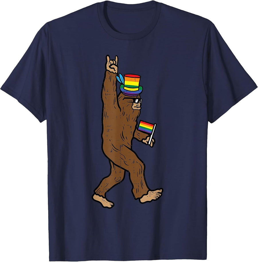 Gay Bigfoot Sasquatch Rocker LGBT Pride Month Rock Men Women T-Shirt - Navy Blue