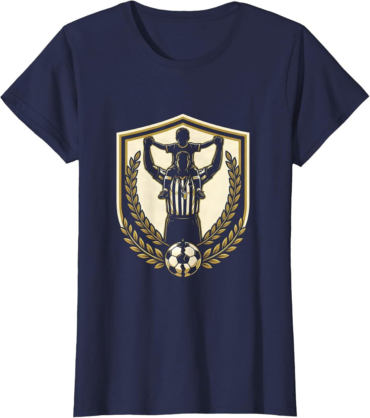 Women's Soccer Dad Referee Piggyback Ride Graphic T-Shirt - Navy Blue