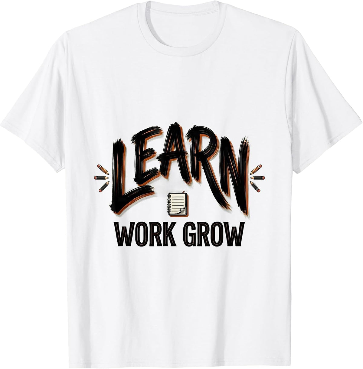 Men's Learn Work Grow Motivational Growth Mindset Teacher T-Shirt - White