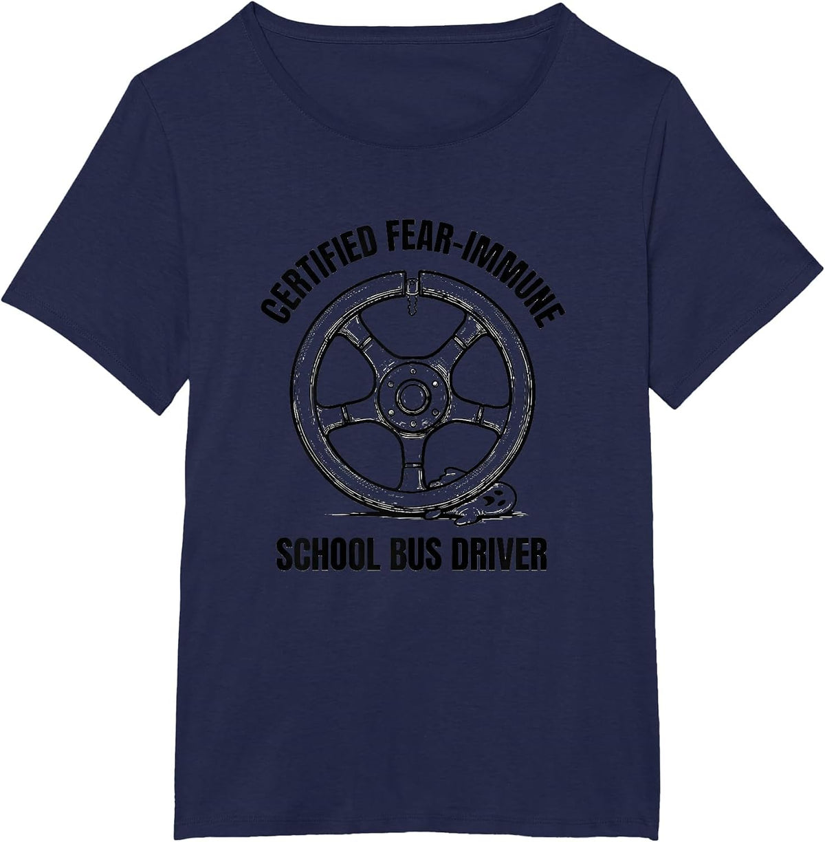Women's Certified Fear-Immune: School Bus Driver Funny T-Shirt - Navy Blue