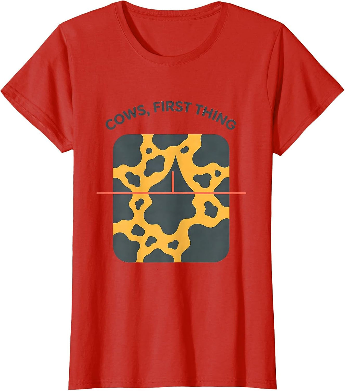 Women's Cows, First Thing Funny Cow Print Cow Lover Animal Graphic T-Shirt - Red