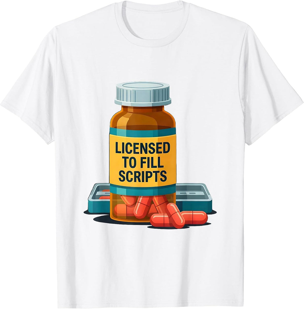 Men's Licensed To Fill Scripts Funny Pharmacy Tech Pharmacist T-Shirt - White