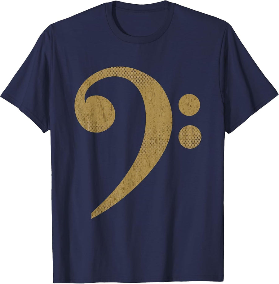 Vintage Bass Clef Design Clothing Bass Guitar T-Shirt - Navy Blue
