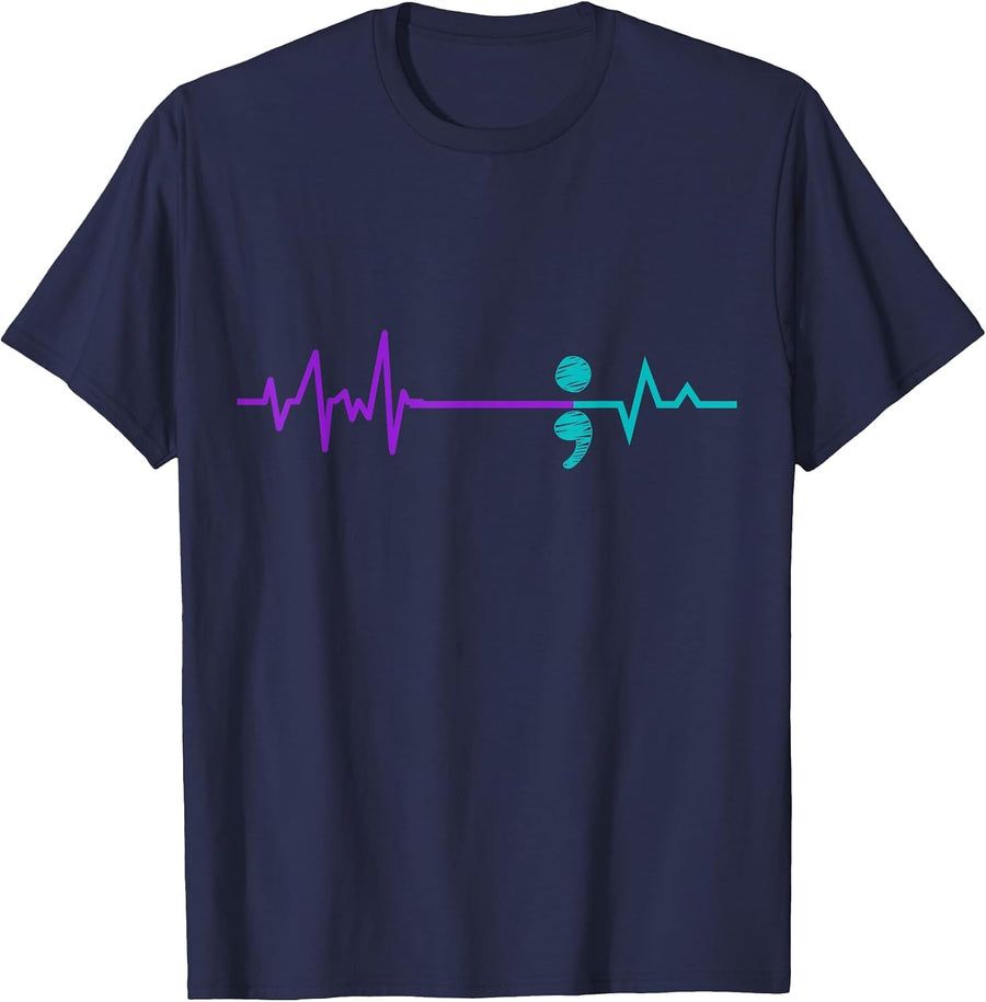 Suicide Prevention Shirt Awareness Semicolon Stay T-Shirt - Navy Blue
